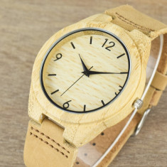 Ceas de Lemn Casual Wood Watch WD-37 Curea Piele Naturala Bambus Japan Movement foto