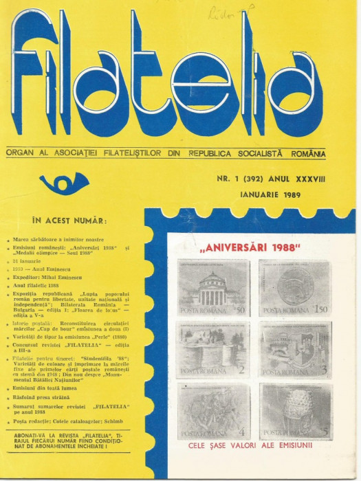 revista-FILATELIA pe anul 1989 contine nr 1,2,3,4,7