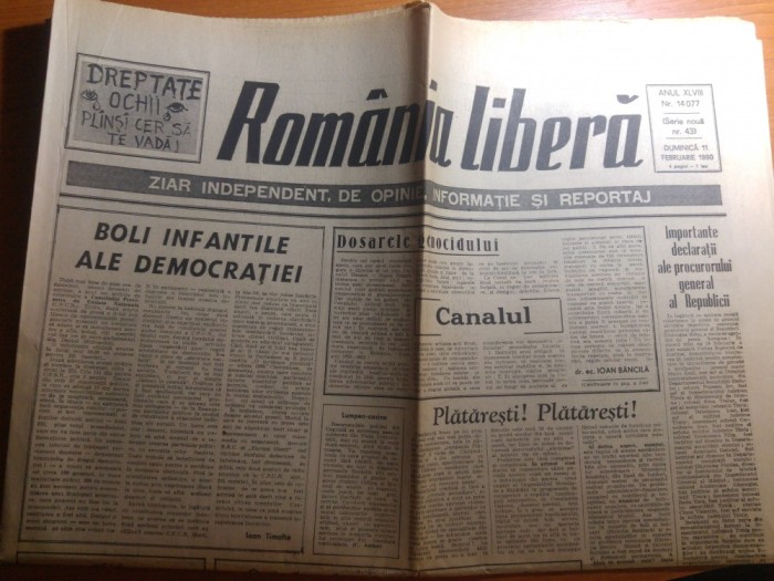 ziarul romania libera 11 februarie 1990-interviu corneliu coposu