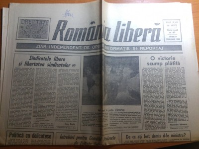 ziarul romania libera 9 februarie 1990- art.&amp;quot;o victorie scump platita &amp;quot; foto