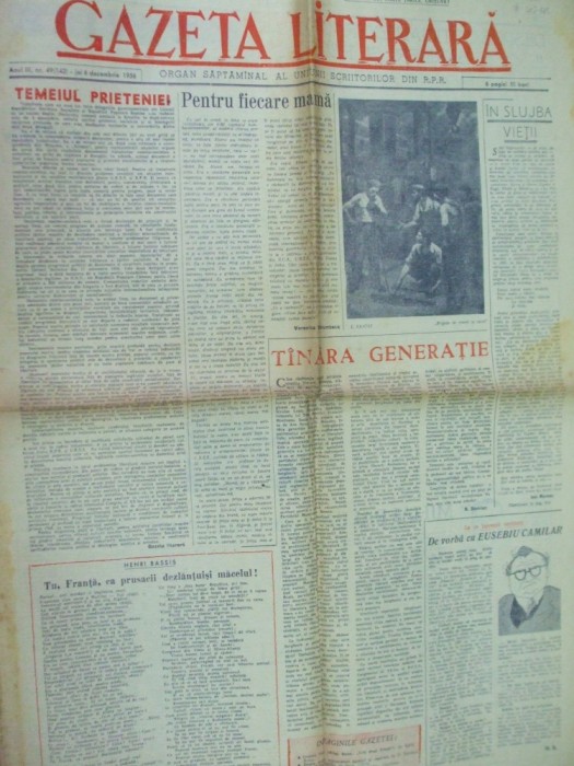 Gazeta literara 6 decembrie 1956 desene Ross C. Cretoiu - Seinescu O. Angheluta