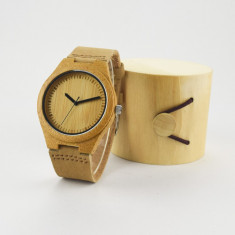 Ceas de Lemn Casual Wood Watch WD-4 Curea Piele Naturala Bambus Japan Movement foto