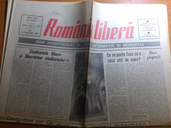 ziarul romania libera 8 februarie 1990- art.&quot;coducatori noi cu vechi naravuri&quot;
