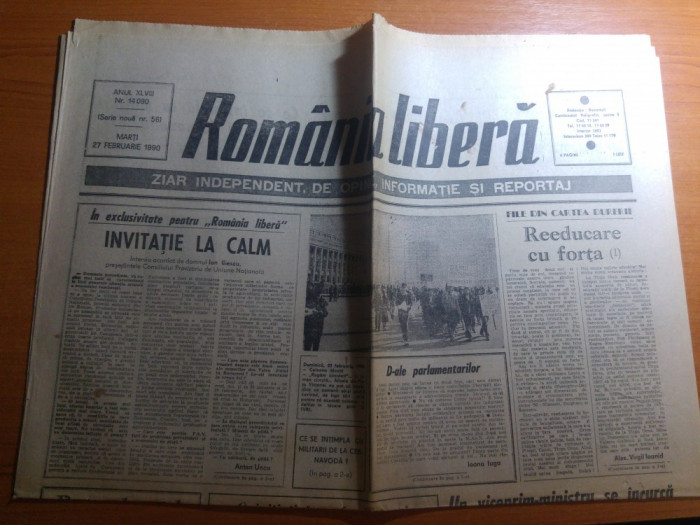 ziarul romania libera 27 februarie 1990-mitingul de duminica 25 februarie