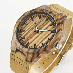 Ceas de Lemn Casual Wood Watch WD-39 Curea Piele Naturala Bambus Japan Movement foto