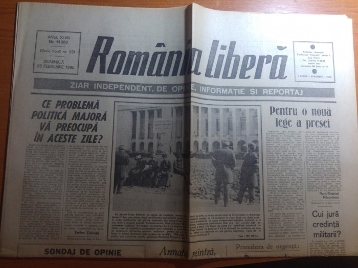 ziarul romania libera 25 februarie 1990+ suplimentul de duminica