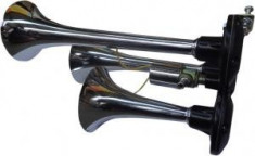 Claxon auto BestAutoVest 12v 300 + 230 + 170 mm set 3 trompete , crom , fara compresor foto