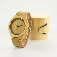 Ceas de Lemn Casual Wood Watch WD-5 Curea Piele Naturala Bambus Japan Movement foto