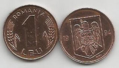 ROMANIA 1 LEU 1994 , XF+ [2] livrare in cartonas foto