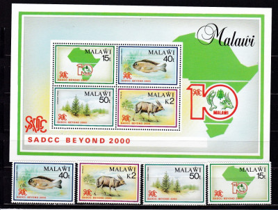 Malawi 1990 fauna MI 553-556 + bl.71 MNH w34 foto