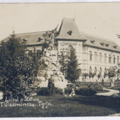 106 - TARGU-JIU, Gorj, High School, Statue - old postcard, real PHOTO used 1930