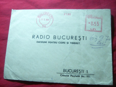 Plic adresat Radio- Bucuresti -emis pt.copii si tineret ,francatura mecanica ros foto