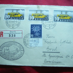 Plic circulat la Arad,1947 ,Recomandat Biroul Automobilelor Elvetiene ,timbru 10