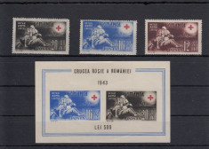 ROMANIA 1943, LP 151, LP 152, CRUCEA ROSIE, SERIE SI COLITA MNH , LOT 0 RO foto