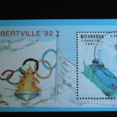NICARAGUA 1990 – JOCURILE OLIMPICE ALBERTVILLE, colita stampilata, T5