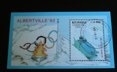 NICARAGUA 1990 &amp;ndash; JOCURILE OLIMPICE ALBERTVILLE, colita stampilata, T5 foto