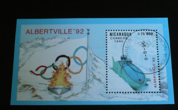 NICARAGUA 1990 &ndash; JOCURILE OLIMPICE ALBERTVILLE, colita stampilata, T5