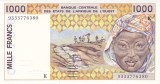 Bancnota Statele Africii de Vest 1.000 Franci 1993 - P711Kc aUNC ( Senegal )