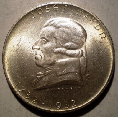 C.423 AUSTRIA HAYDN 2 SCHILLING 1932 XF/AUNC ARGINT foto