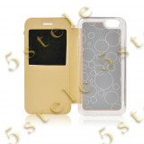 Husa Flip Carte S-View Etui Samsung Galaxy Trend S7560 Gold, Auriu, Samsung Galaxy Trend Lite, Cu clapeta