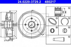 Tambur frana PEUGEOT 206+ 1.4 i - ATE 24.0220-3729.2 foto