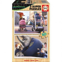 Super Puzzle Din Lemn Zootropolis 2 X 50 Piese foto