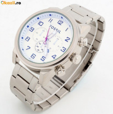 CEAS BARBATESC FOSSIL NATE CHRONOGRAPH SILVER WHITE-BRATARA METALICA-MODEL 2016 foto