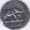 Replica dupa moneda romana de argint Denarius ( emisa de Cezar in 49 i.Hr. )