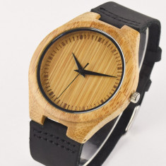 Ceas de Lemn Casual Wood Watch WD5 Curea Piele Naturala Bambus Japan CALITATE foto