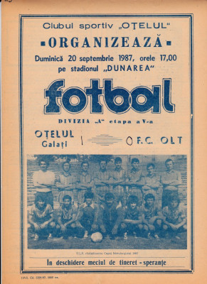 Program meci fotbal OTELUL GALATI - FC OLT 20.09.1987 foto