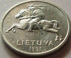 Moneda 1 Centas - LITUANIA, anul 1991 *cod 2363 Allu foto