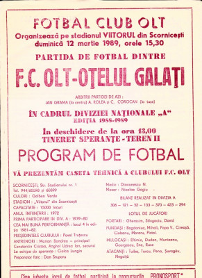 Program meci fotbal FC OLT - OTELUL GALATI 12.03.1989 foto