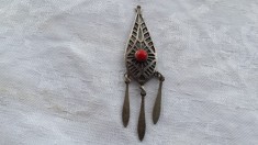 argint MEDALION BERBER KABYLE etnic TRIBAL cu CORAL vintage VECHI de efect RAR superb