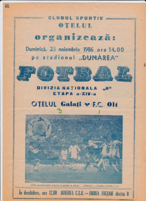 Program meci fotbal OTELUL GALATI - FC OLT 23.11.1986 foto