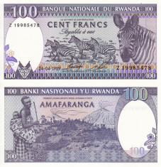 RWANDA 100 francs 1989 - serie 8 cifre UNC!!! foto