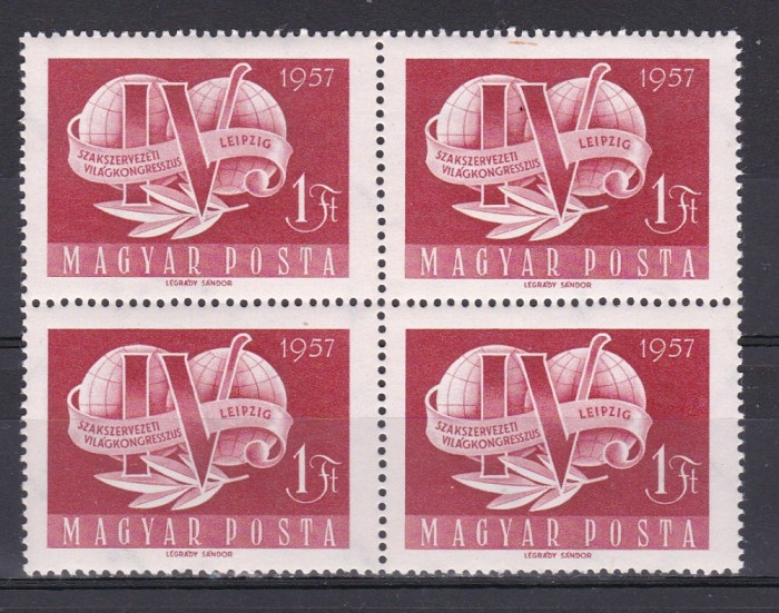 Ungaria 1957 congres Leipzig MI 1580 bloc de 4 MNH w35