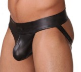 Suspensor / Jockstrap - aspect PIELE - nylon elastic negru cu aspect piele