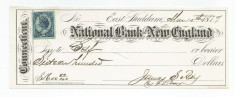 LL cec banca nationala New England 1877 cu timbru foto