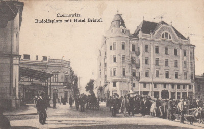 BUCOVINA , CERNAUTI , PIATA RUDOLF CU HOTEL BRISTOL , CIRCULATA 1922 foto