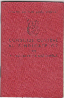 Carnet Consiliul Central al Sindicatelor din RPR foto