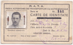 Carte de Identitate R.A.T.A Regia Autonoma de Transporturi cu Autovehicule 1949 foto