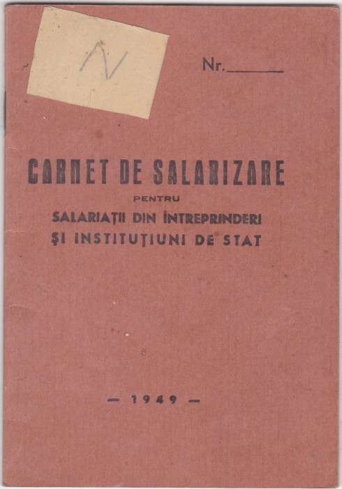 Carnet de Salarizare pentru Salariatii din Intreprinderii si Institutiuni 1949