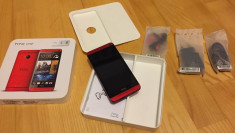 HTC One M7 RED - LIBER IN ORICE RETEA - STARE IMPECABILA - COVER CADOU foto