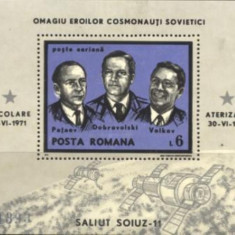 ROMANIA 1971 - COSMONAUTI EROI, SOIUZ 11, colita nestampilata, AC1