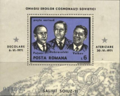 ROMANIA 1971 - COSMONAUTI EROI, SOIUZ 11, colita nestampilata, AC1 foto