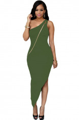 H471-12 Rochie sexy asimetrica, pe un umar, accesorizata cu fermoar auriu foto