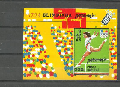 Romania 1992 - GIMNASTICA, J.O. BARCELONA, colita NDT MNH, AC3 foto