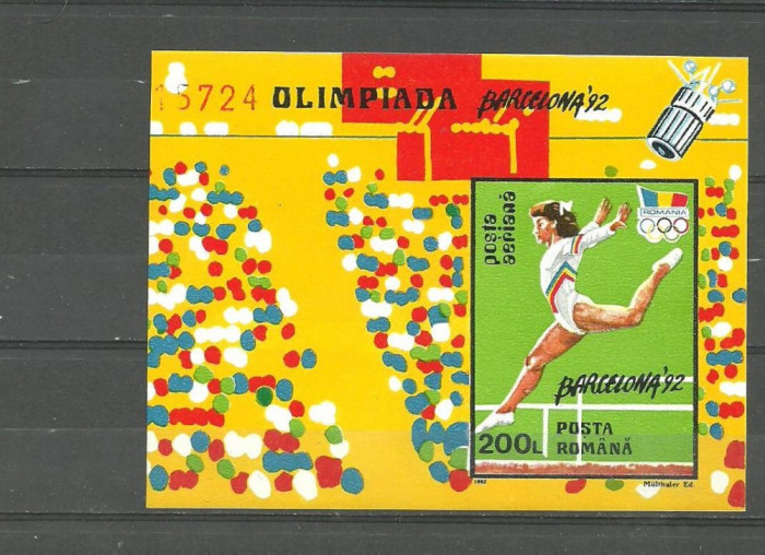 Romania 1992 - GIMNASTICA, J.O. BARCELONA, colita NDT MNH, AC3