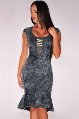 Q472-444 Rochie midi casual, din denim, cu volanas in partea inferioara foto