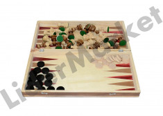 Set joc table si sah din lemn lacuit 26 x 13 cm cu piese incluse foto